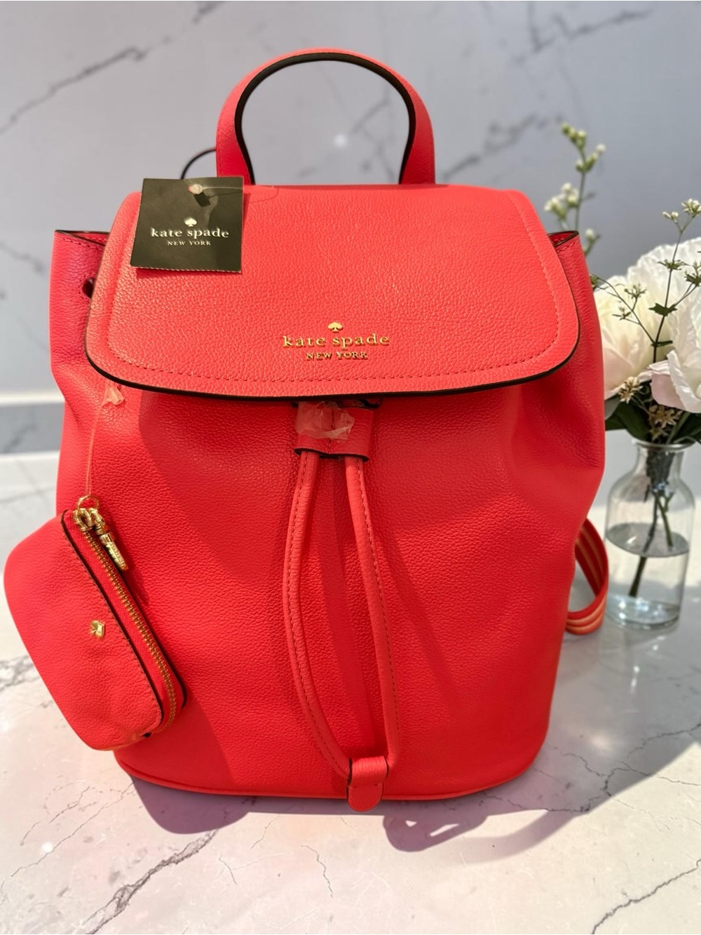 Kate Spade Rosie Medium Flap Backpack Pink Pepper + Coin Pouch KB714 NWT